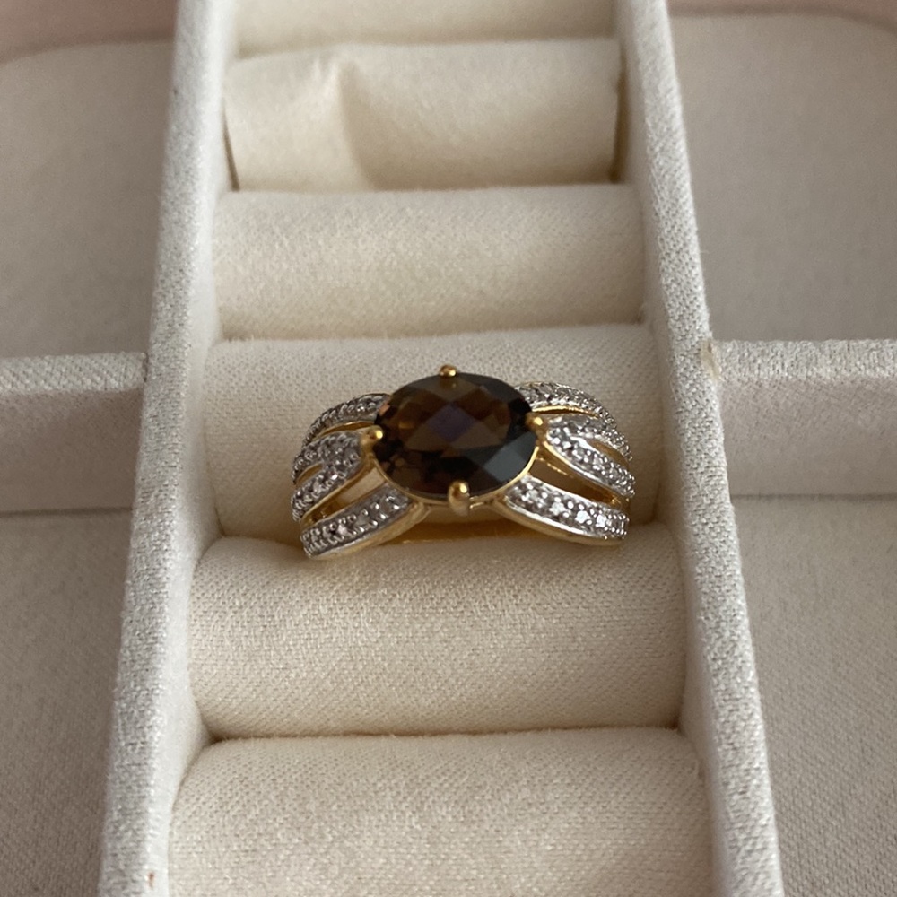 Genuine Smokey Quartz Oval East/West setting Ring - Picture 3 of 10
